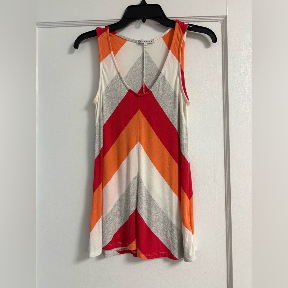 Red Haute Multi Color Striped Tank Top Medium- red orange white gray chevron